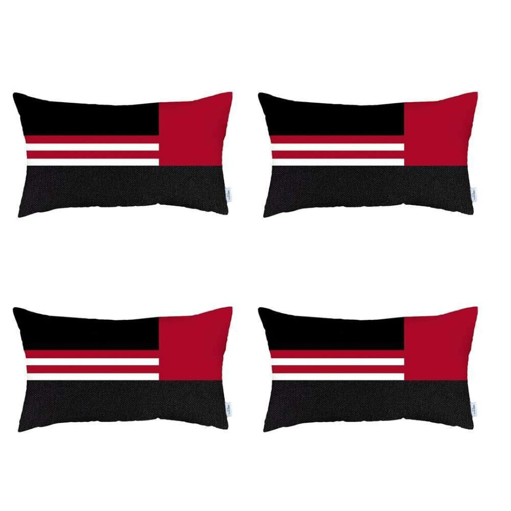 HomeRoots Set of Four Handmade Red Striped Lumbar Pillows - Stylish Comfort for Home Décor & Support 471902