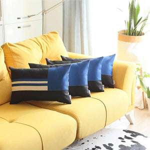 HomeRoots Set of Four Handmade Blue Striped Lumbar Pillows - Stylish 20" x 12" Polyester Cushions for Comfort 471903