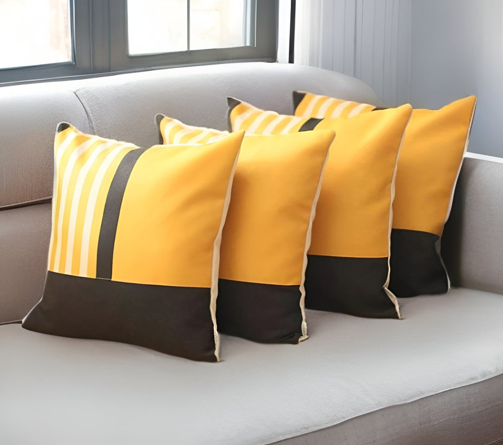HomeRoots Set of Four 18" Yellow and Black Color Block Throw Pillows – Modern Accent for Chic Home Décor 471904