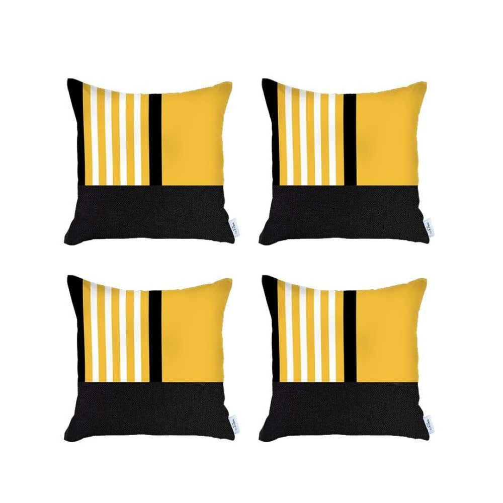 HomeRoots Set of Four 18" Yellow and Black Color Block Throw Pillows – Modern Accent for Chic Home Décor 471904