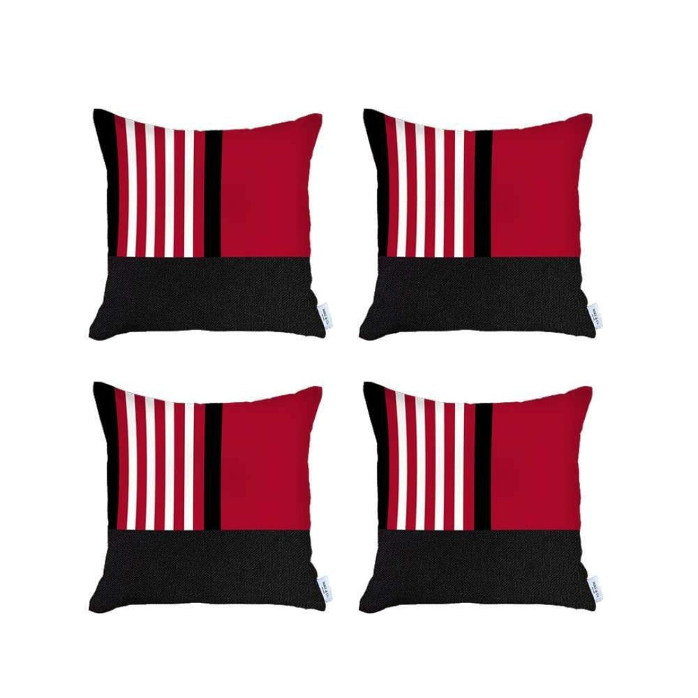 HomeRoots Set of Four 18" Red Striped Handmade Throw Pillows - Cozy, Colorful Accent for Any Home Decor 471905