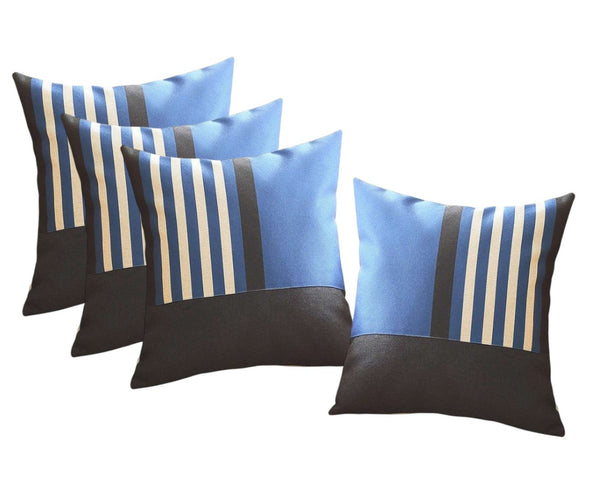 HomeRoots Set of Four 18" Striped Throw Pillows in Blue, Black, and White – Cozy, Durable, and Stylish Decor 471906