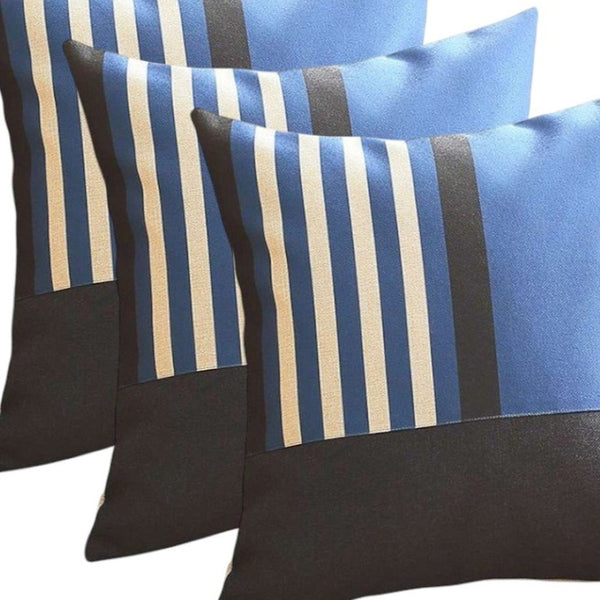 HomeRoots Set of Four 18" Striped Throw Pillows in Blue, Black, and White – Cozy, Durable, and Stylish Decor 471906