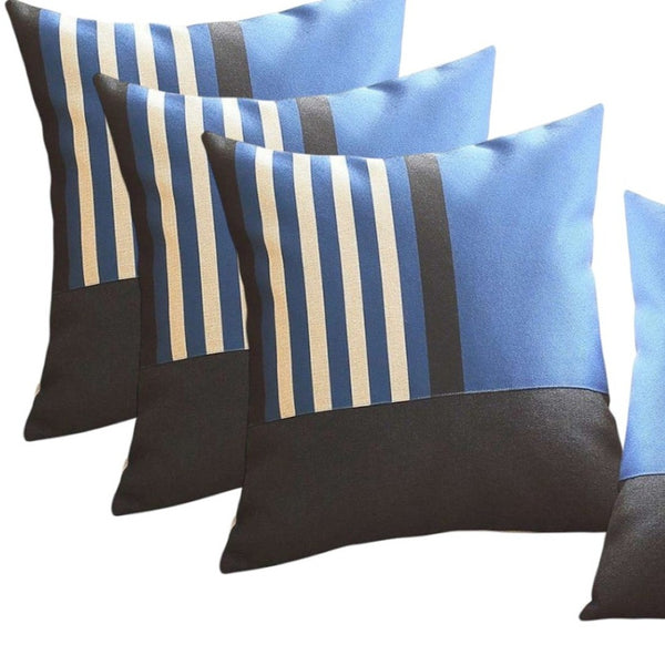HomeRoots Set of Four 18" Striped Throw Pillows in Blue, Black, and White – Cozy, Durable, and Stylish Decor 471906
