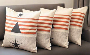 HomeRoots Set of Four 18" Geometric Throw Pillows in Ivory, Gray & Red – Cozy Modern Decor for Any Room 471909