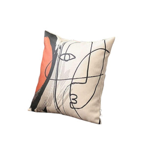 Homeroots Set Of Four 18" Ivory Black And Red Abstract Face Fabric Throw Pillows   471910