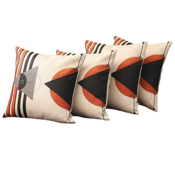 HomeRoots Set of Four 18" Geometric Throw Pillows in Ivory, Red & Black - Stylish Accent for Any Room 471911