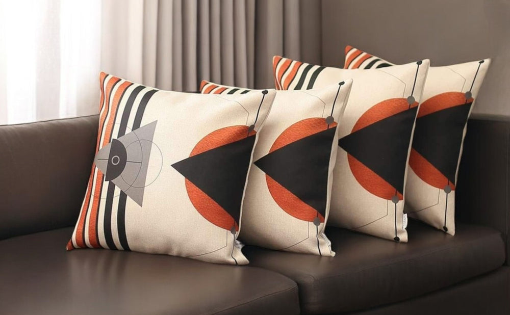 HomeRoots Set of Four 18" Geometric Throw Pillows in Ivory, Red & Black - Stylish Accent for Any Room 471911
