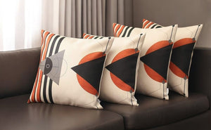 HomeRoots Set of Four 18" Geometric Throw Pillows in Ivory, Red & Black - Stylish Accent for Any Room 471911