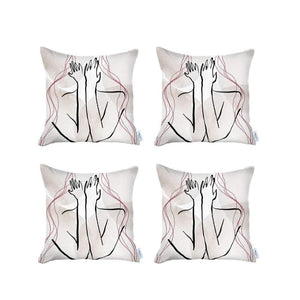 HomeRoots Set of Four Handmade 18" x 18" Black & Grey Abstract Throw Pillows for Stylish Home Decor 471913