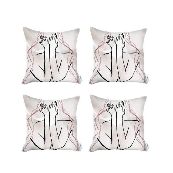 HomeRoots Set of Four Handmade 18" x 18" Black & Grey Abstract Throw Pillows for Stylish Home Decor 471913