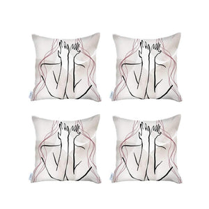 HomeRoots Set of Four Handmade 18" x 18" Black & Grey Abstract Throw Pillows for Stylish Home Decor 471913