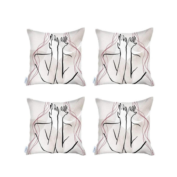 HomeRoots Set of Four Handmade 18" x 18" Black & Grey Abstract Throw Pillows for Stylish Home Decor 471913