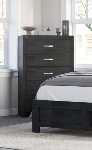 English Elm 1pc Contemporary Five-Drawer Chest with Wood Grain Finish, Slim Profile Storage Solution for Bedroom Black 34.25 L x 18.7 W x 52.17 H B011P368136
