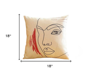 HomeRoots Set of Four 18" Abstract Face Throw Pillows in Ivory, Black & Red - Stylish, Cozy Home Decor Accent 471914