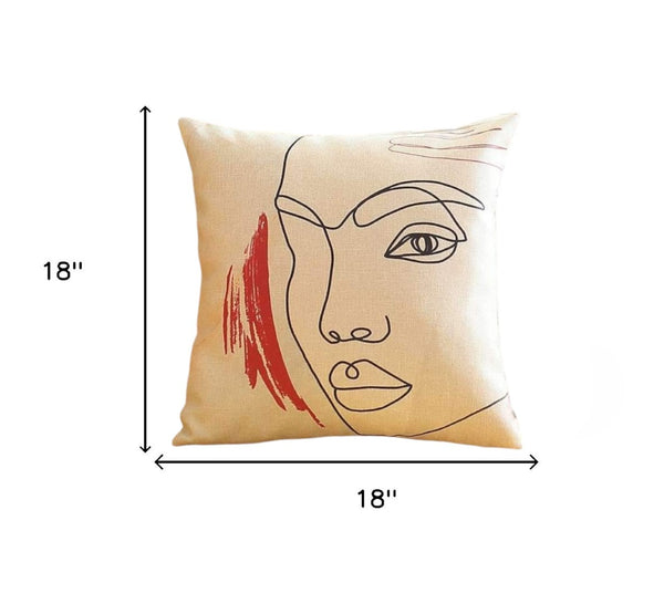 HomeRoots Set of Four 18" Abstract Face Throw Pillows in Ivory, Black & Red - Stylish, Cozy Home Decor Accent 471914