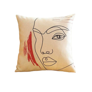 HomeRoots Set of Four 18" Abstract Face Throw Pillows in Ivory, Black & Red - Stylish, Cozy Home Decor Accent 471914