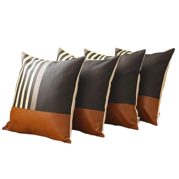 HomeRoots Set of Four 18" Striped Throw Pillows in Brown, Black & Ivory – Stylish Comfort for Any Room 471918