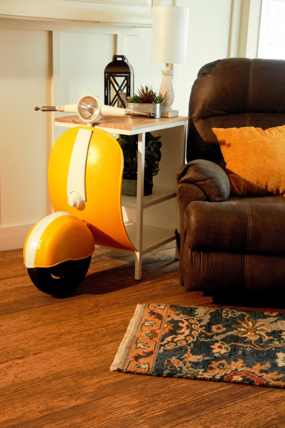 HomeRoots Yellow Mini Scooter End Table - Vintage-Inspired Mango Wood & Metal Accent with Open Shelves 471928