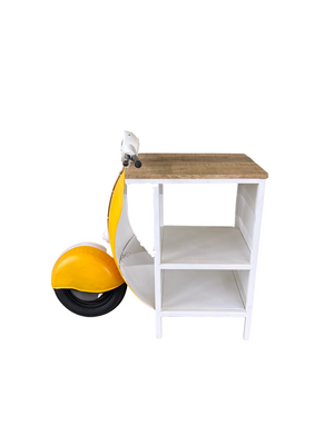 Homeroots Yellow Wood And Metal Mini Scooter End Or Side Table   471928