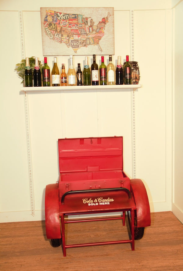 HomeRoots Retro Red Metal Delivery Box Accent Side Table - Vintage Charm with Hidden Storage for Your Space 471930