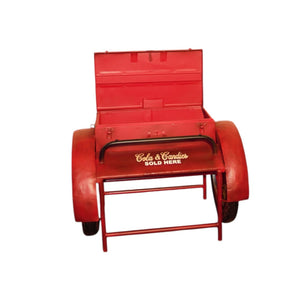 HomeRoots Retro Red Metal Delivery Box Accent Side Table - Vintage Charm with Hidden Storage for Your Space 471930