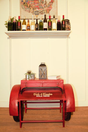 HomeRoots Retro Red Metal Delivery Box Accent Side Table - Vintage Charm with Hidden Storage for Your Space 471930