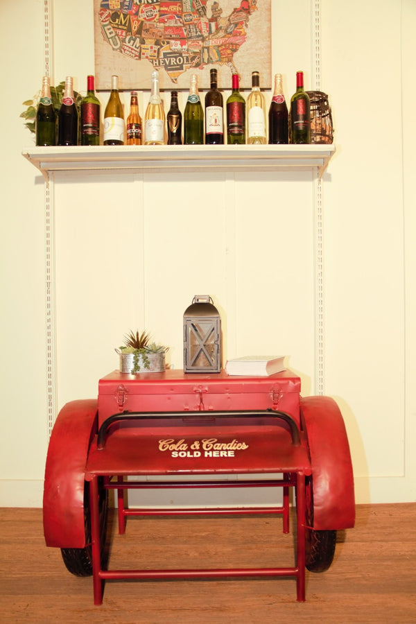 HomeRoots Retro Red Metal Delivery Box Accent Side Table - Vintage Charm with Hidden Storage for Your Space 471930