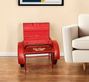 HomeRoots Retro Red Metal Delivery Box Accent Side Table - Vintage Charm with Hidden Storage for Your Space 471930