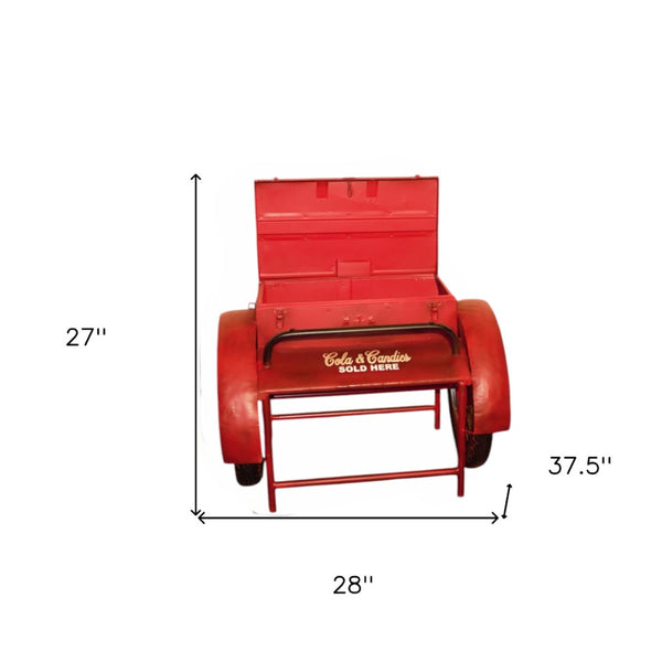 HomeRoots Retro Red Metal Delivery Box Accent Side Table - Vintage Charm with Hidden Storage for Your Space 471930