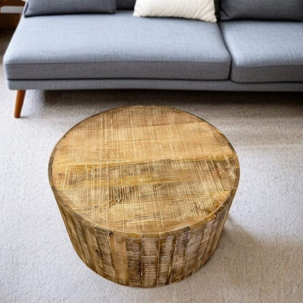 HomeRoots 34" Natural Solid Wood Round Coffee Table - Stylish, Versatile Design for Living Room & Office Spaces 471933