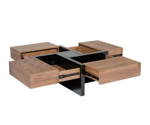 HomeRoots 39" Solid Wood Square Coffee Table with Four Drawers - Stylish Storage for Modern Living Spaces 471984