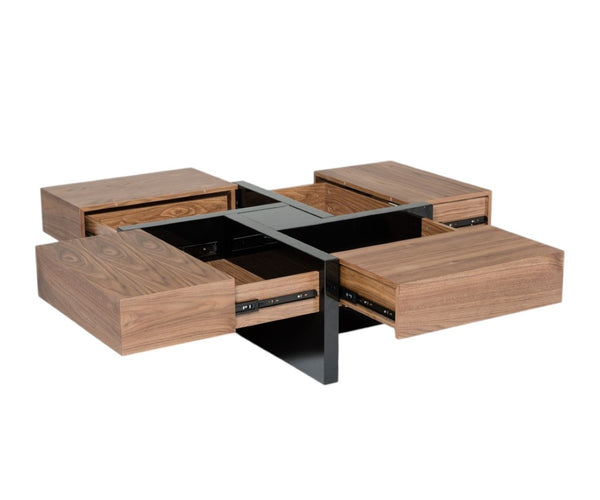 HomeRoots 39" Solid Wood Square Coffee Table with Four Drawers - Stylish Storage for Modern Living Spaces 471984