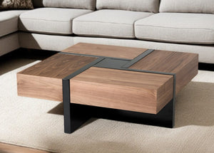 HomeRoots 39" Solid Wood Square Coffee Table with Four Drawers - Stylish Storage for Modern Living Spaces 471984