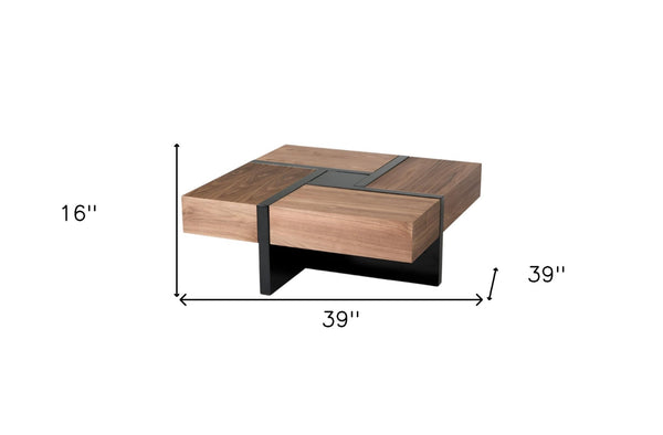 HomeRoots 39" Solid Wood Square Coffee Table with Four Drawers - Stylish Storage for Modern Living Spaces 471984