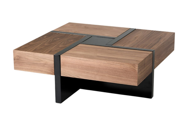 HomeRoots 39" Solid Wood Square Coffee Table with Four Drawers - Stylish Storage for Modern Living Spaces 471984