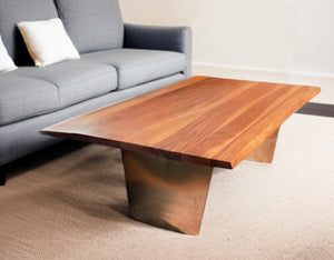HomeRoots 31" Live-Edge Natural Solid Mango Wood Coffee Table with Sturdy Steel Base – No Assembly Needed! 471986