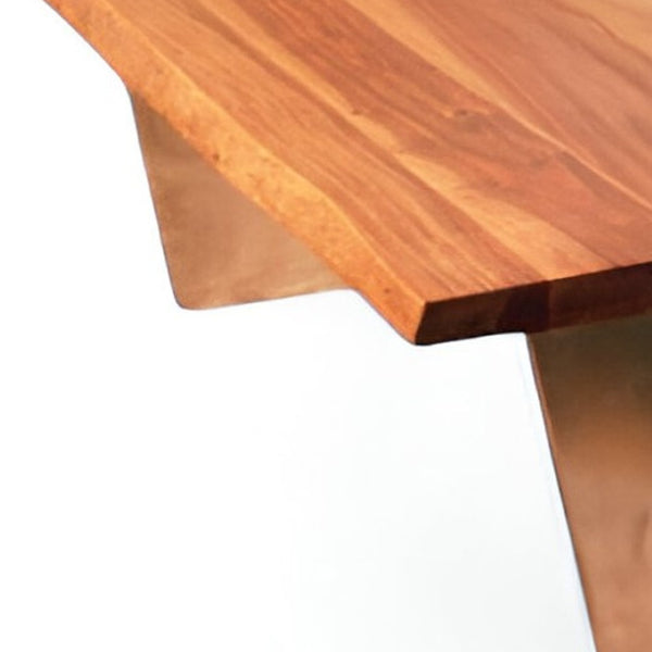 HomeRoots 31" Live-Edge Natural Solid Mango Wood Coffee Table with Sturdy Steel Base – No Assembly Needed! 471986