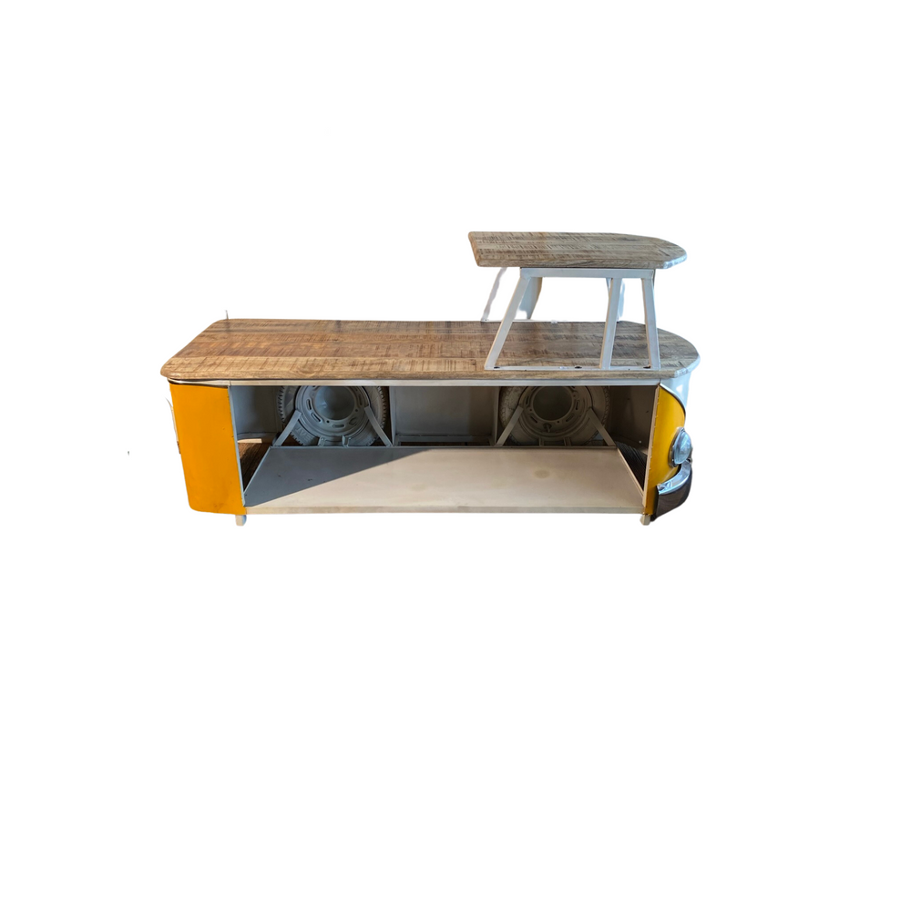 Homeroots 37" Rustic Natural And Yellow Peace Van Coffee Table   471987