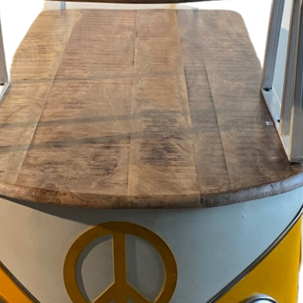 Homeroots 37" Rustic Natural And Yellow Peace Van Coffee Table   471987