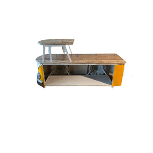 Homeroots 37" Rustic Natural And Yellow Peace Van Coffee Table   471987