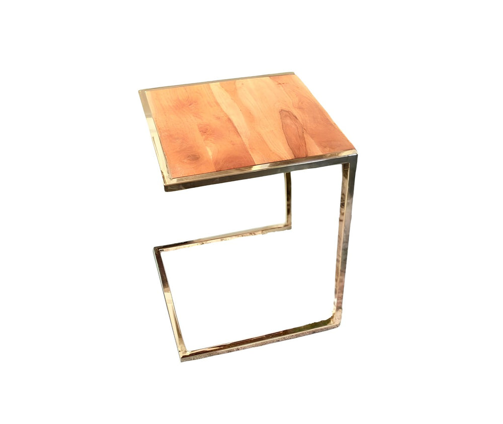 HomeRoots Set of Three Modern C-Shaped Nesting End Tables with Solid Mango Wood & Gold Metal Finish Design 471994