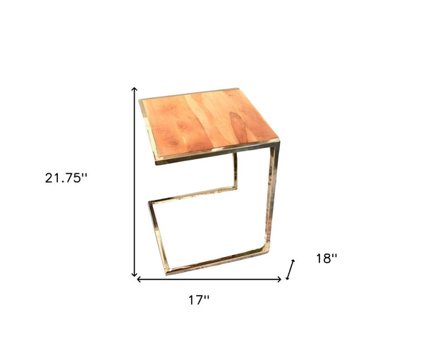 HomeRoots Set of Three Modern C-Shaped Nesting End Tables with Solid Mango Wood & Gold Metal Finish Design 471994