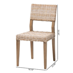 English Elm Bohemian Handwoven Kubu Rattan Mahogany Wood Dining Chair Organic Eclectic Style B2750P467743