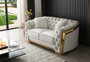 English Elm Lexi Plush Velvet Sofa with Button Tufting and Diamond Quilted Exterior, Welted Cushions & Throw Pillows Ivory 35 L x 30 W x 72 H B078P301022
