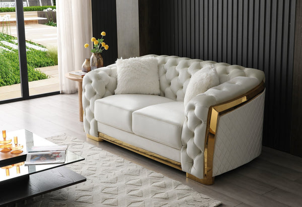 English Elm Lexi Plush Velvet Sofa with Button Tufting and Diamond Quilted Exterior, Welted Cushions & Throw Pillows Ivory 35 L x 30 W x 72 H B078P301022