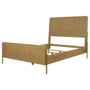 English Elm Stevie Mid-Century Eastern King Panel Bed With Sand Wash Finish & Natural Cane For Coastal Charm B062S00721-GIGA