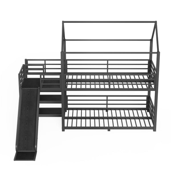 English Elm Twin House Bunk Bed with Slide Storage Stairs and Safety Rails for Kids Rooms W1580S00648