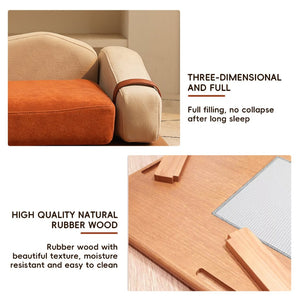 English Elm Modern Oak Veneer Pet Bed with Chenille Upholstery and Orthopedic Foam Cushion Orange W3136P445674