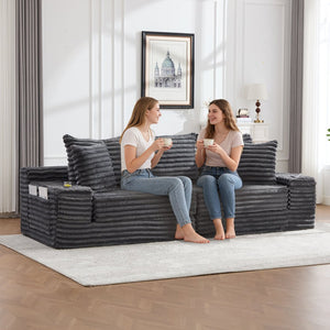 English Elm Oversized Corduroy Cloud Couch Convertible Sleeper Sofa with Memory Foam Seating Dark Gray W395S00117